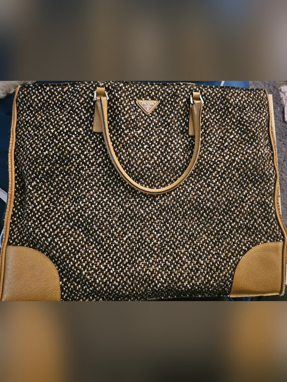 PRADA STUOIA TWEED TOTE BAG